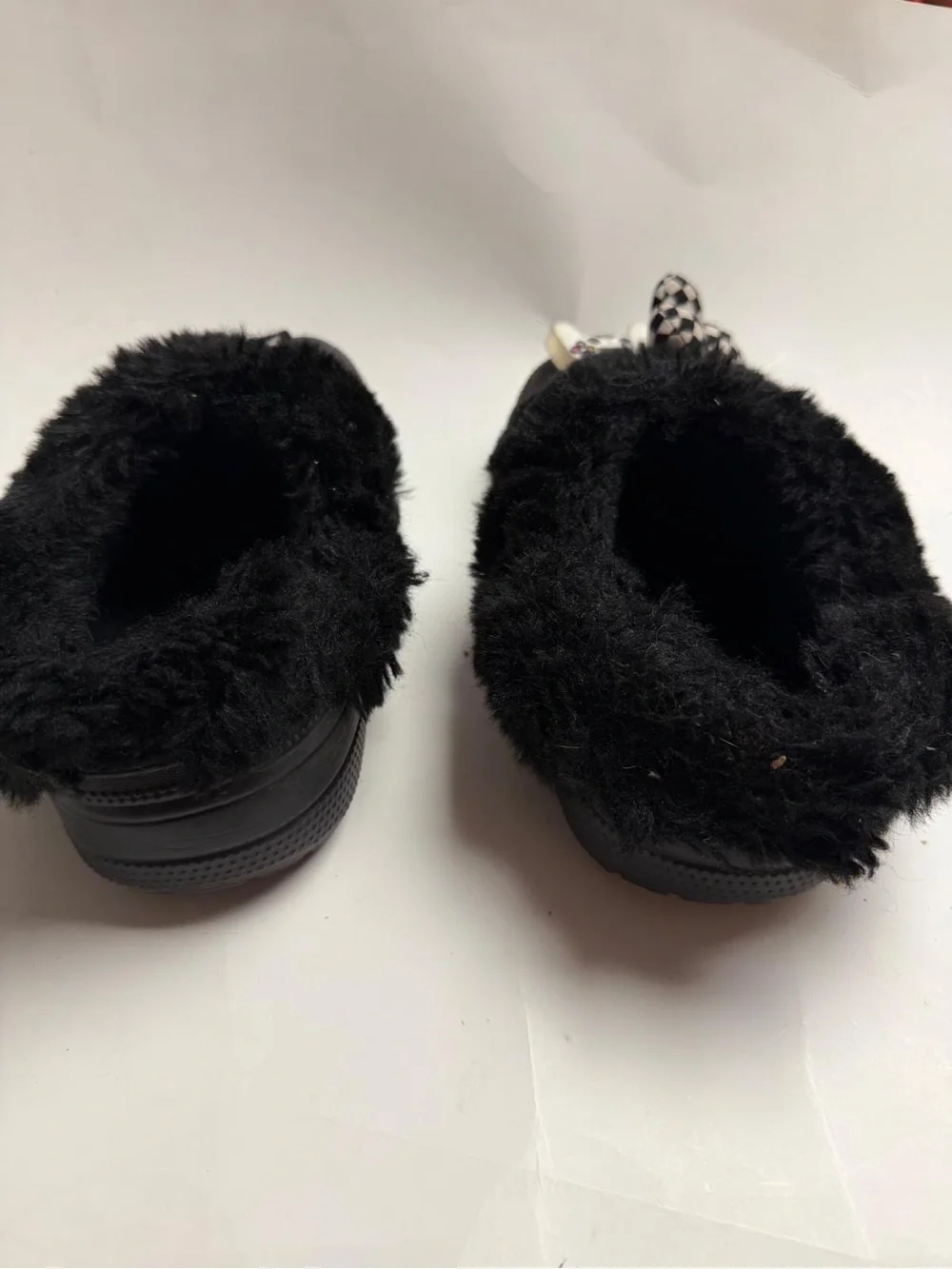 CROCS Black Faux-Fur Lined Platform Sandals with Charms